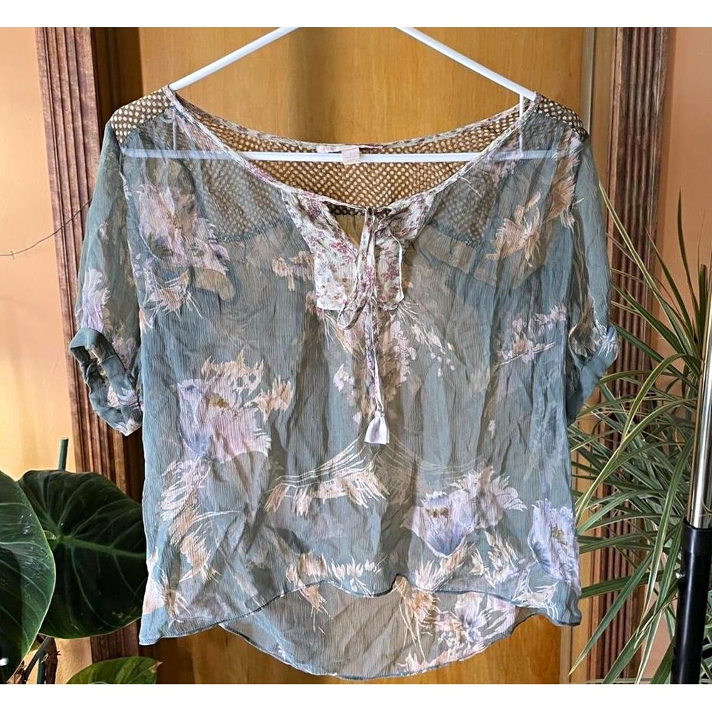 Rebecca Taylor silk top green floral boho fairy whimsigoth